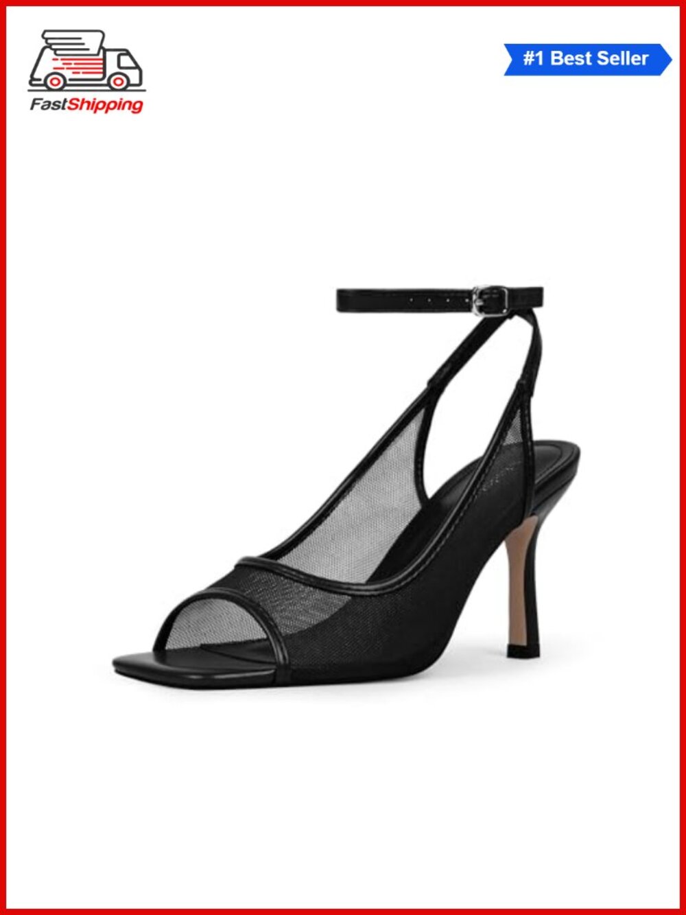 โจModatope Womens Heeled Sandals Square Open Toe Ankle Strap Mesh Heels